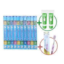 코도모칫솔 전사이즈10개 그린킨더저불소치약2개 덴탈케어칫솔 미세모S 2개 2-7세 뱉는아이 전사이즈택일, 13M