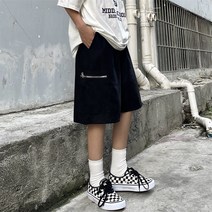커플룩 와이드 일자 팬츠 사이드 포켓 지퍼 반바지 반바지 남녀 선물