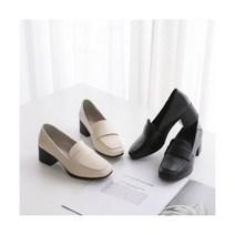 라티한 스퀘어 토우 여성 베이직 통굽 로퍼 힐5cm