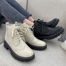 슈리오 여성 부드러운 소가죽 지퍼 통굽 겨울 워커 구두 5cm