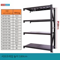 조립식 선반 창고선반 슈퍼 창고용 가정용 튼튼한 마켓 앵글 공장용 식자재 창고 렉, 180cm 높이의 서브프레임 매트 블랙