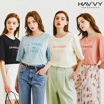 하비 여성용 티안나티 브라 일체형 노브라 반팔티