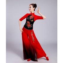 고전무용의상 북을 치다 공연복 여성 허리 불룩하다 유니폼 에스닉 앙가복 클래식 플라자 댄스복장 미드 노년 2149099483, XXL 레드