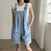 에이치스 귀여운 아방핏 얇은데님 멜빵 반바지팬츠 점프수트