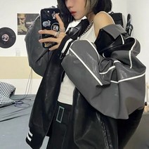라이더자켓 가죽자켓 남자 남성 국조 빈티지 커플룩 배색 자수 야구복 코트 남녀 판 bf 루즈핏 라이더 가죽 점퍼