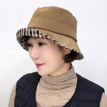 [캉골507울] 여성 체크 라인 포인트 벙거지 모자