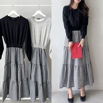 가을 긴팔 허리밴딩 데일리 맨투맨 체크 롱원피스 맘룩 엄마등원룩 홈원피스