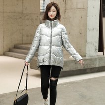 여성 스탠드 칼라 다운 점퍼 투톤 루즈핏 패딩 숙녀 직장인 데일리룩