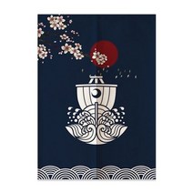 일본 후지 웨이브 체리 도어 커튼 파티션 주방 출입구 장식 커튼 카페 레스토랑 입구 노렌 하프 커튼, 85x90cm, 18