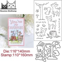 밤별이 빛나는 금속 절단 및 스탬프 스텐실 DIY 스크랩북 엠보싱 곰 여우 토끼 달 Litte 스타 세트, 07 3-Die and Stamp