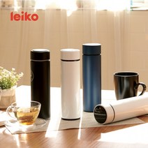 레이코 온도표시 온도계 스테인레스 보온보냉병450ml, 리얼블랙