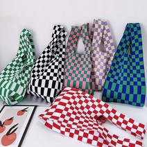 체커보드 체크 니트 토트백 에코백 캔버스 여성 미니 손가방 캐주얼 가방