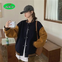 SHENGBO여자 봄 야구복 간절기아우터 캐주얼 베이스볼 유니폼 재킷 야구점퍼 곰돌이 자수 루즈핏 남녀 커플SB003LH991213