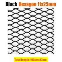자동차 그릴100x33cm 알루미늄 레이싱 자동차 범퍼 그릴 메쉬 네트 블랙 실버 튜닝, 10 BK Hexagon 11x25mm