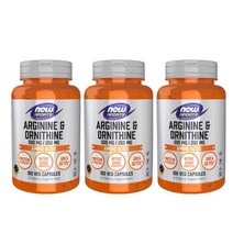 Now Foods 아르기닌 & 오르니틴 500/250 100 캡슐, 100정x3병, 3개