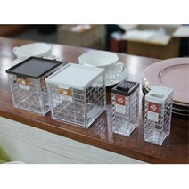 소금 후추 조미료 투명 사각 보관통 2p 소금통 보관용기 정리 소분 통깨, 1개, 대 브라운