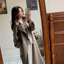 트렌치바바리 여성 어텀 무드 봄가을 와이드 루즈핏 작은 키 하프기장 유행 코트 3615576084, 그레이 조 그린 L