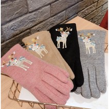 새해 귀여운 사슴 자수 여성 울 장갑 스마트폰 터치 2color