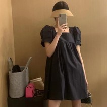 3col 오버핏 주니어 여아 학생 청소년 키작녀 원피스 여름 스퀘어넥 반팔 미니 드레스 캐주얼 10대 20대