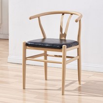 인테리어의자 스틸아트 팔걸이나무의자 중국스타일 자의자 등받이 식당테이블 의자가정용 모조목 차의자 북유럽심플 팔걸이둥근의자, T04-물푸레나무 색블랙 PU가죽-2