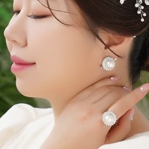 살롱드메리 한복 혼주 진주 귀걸이 반지 세트 워니 귀찌 실버 은침