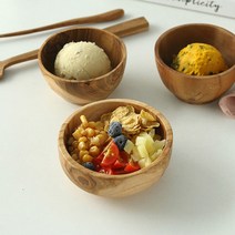레이블제이 티크 우드 다용도 볼 100% 통 원목 홈 카페 디저트 나무 식기 2종 바퀴달린집 그릇, S