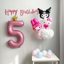 산리오풍선 생일파티 3종세트 시나모롤 풍선 쿠로미 마이멜로디 헬로키티 숫자5, 5