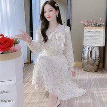 [Myshe]여성 잔꽃무늬 쉬폰 원피스 봄가을 롱 원피스 Qi613Liu613CQ03