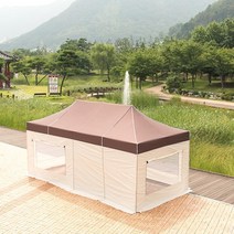 재래시장 야외행사 방수 그늘막 포장마차 천막캐노피 온실효과 내구성 포차, 알루미늄천막 창모풀 3X6, 베이지(지붕)+브라운(벽면)