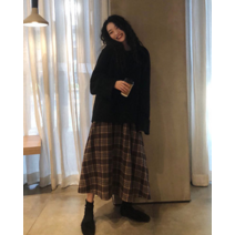 허니비 오유 에스닉 체크 a라인 맥시 롱스커트