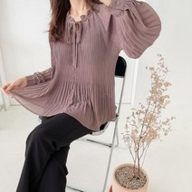 브이와이 VY 여자 벌룬 잔주름 플리츠 FW 롱슬리브 블라우스