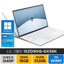 LG전자 2022년형 그램15 인치 15ZD90Q-GX56K 게임 학생 주식 고성능 기업 가성비 노트북, WIN11 Home, 16GB, 512GB, 코어i5, 화이트