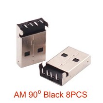 USB 타입 A 수 소켓 커넥터 플러그 충전 데이터 전송용 4 핀 AM 90 도 DIP PCB, 01 블랙 8개