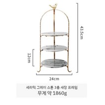 유럽식 더블 레이어 디저트 테이블 과일 케이크 접시 스탠드 트레이, H. 세라믹 그레이 스톤 패턴의 3단 새장 랙