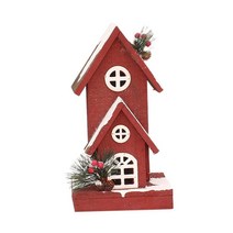 GHSHOP 크리스마스 LED 조명 건물 풍경 선물 조명 센터 피스 장식 홈 실내 겨울 축제, 한 사이즈, 목재, 스타일A 16x13x30cm