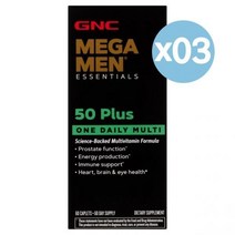 GNC 지엔시 메가맨 에센셜 멀티비타민 비타민 & 미네랄 서포트 하트+브레인+아이 헬스 60정 3팩 Mega Men® 50-Plus One Daily Multivitamin