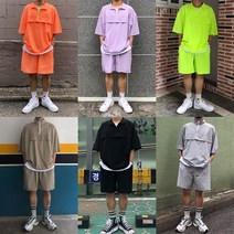 나일론 아노락 반팔티셔츠 반바지 셋업 트레이닝복 세트 여름 오버핏 루즈핏 남녀공용 커플