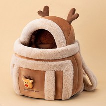크리스마스 캐리어 이동장 강아지 고양이 케이지 산책가방 강아지 포대기 반려견 외출, 브라운 엘크 라지 (권장 체중 4~8kg)
