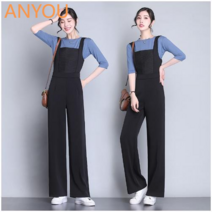ANYOU 봄 가을 여성용 멜빵 루즈핏 점프수트