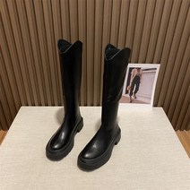 앵글부츠 킬힐 롱 어그 하비롱 어그롱 하비 통넓은 키작녀 라이더 여자 2022 가을 겨울 장화 두꺼운 바닥 하이 중 무릎 가죽 와 융단을 따라가지 못한다, 블랙 35
