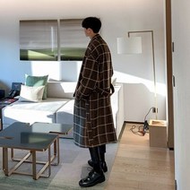코트 복 겨울 체크무늬 롱 스타일 트렌디한 모직