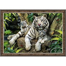 퍼즐라이프 정글의 백호가족 호랑이 1000피스 직소퍼즐액자 PL1289, 퍼즐+앤틱실버액자