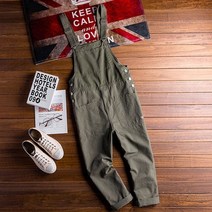 남자 멜빵 바지 멜빵청 남성 점프 수트 남자의 느슨한 큰 주머니 카고 턱받이 작업복 캐주얼 작업복 멜빵 점프 슈트 카키색 군대 녹색 바지