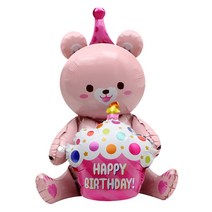 스탠딩 에어벌룬 곰돌이 케이크 핑크 (공기주입용)