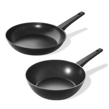 키친아트 심플 블랙 프라이팬+궁중팬 세트, 프라이팬28cm+궁중팬28cm