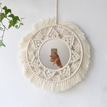 FREELIFE 보헤미안 마크라메 원형 거울 장식 거울 미적 방 장식 걸이식 벽 거울 침실 거실 집 장식, 미러 M0767