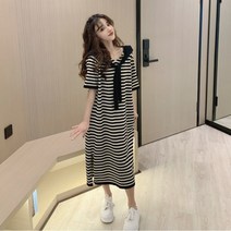 SUMEIUA 루즈핏 후드 학원풍 캐주얼 원피스 여 프렌치 니트 롱 원피스