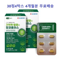 kolon 기억력혈행엔징코플러스 징코민 은행잎추출물 판토텐산 나이아신 기억력개선 혈행개선 효과 효능, 30정, 30정, 4개