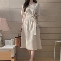 허리리본 청순 하객룩 결혼식 단정한 반팔 드레스 원피스 상견례