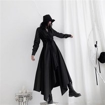 야 마 가타 스타일 일본 식 진 한 계열 롱 스윙 허리 스 트랩 긴팔 셔츠 원피스 캐 주 얼 여성복 패션 원피스 루즈 핏 트 렌 드